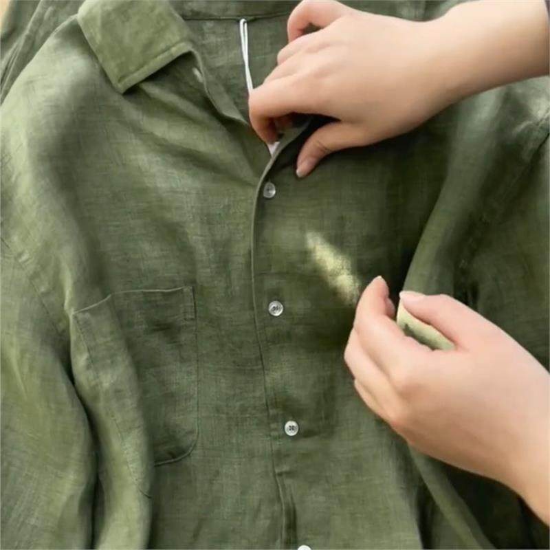 牛X货 巨炸裂！苔藓绿翻领单排扣亚麻衬衫+阔腿裤两件套女早春,淘宝优惠券,粉丝福利购,淘宝优惠卷