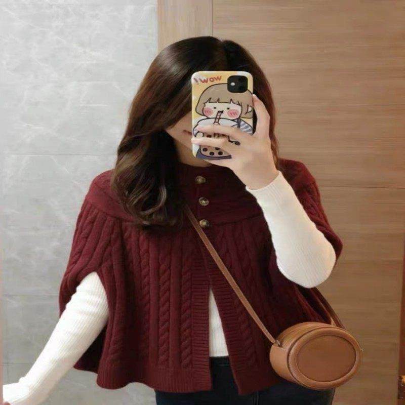 牛X货 巨炸裂！红色百搭斗篷麻花纹毛衣女气质修身显瘦针织衫上衣,淘宝优惠券,粉丝福利购,淘宝优惠卷