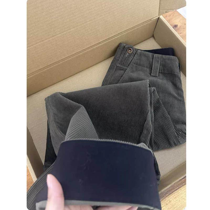 CHAO级推荐！军绿色宽松灯芯绒休闲裤女秋冬复古高腰百搭阔腿裤子,淘宝优惠券,粉丝福利购,淘宝优惠卷