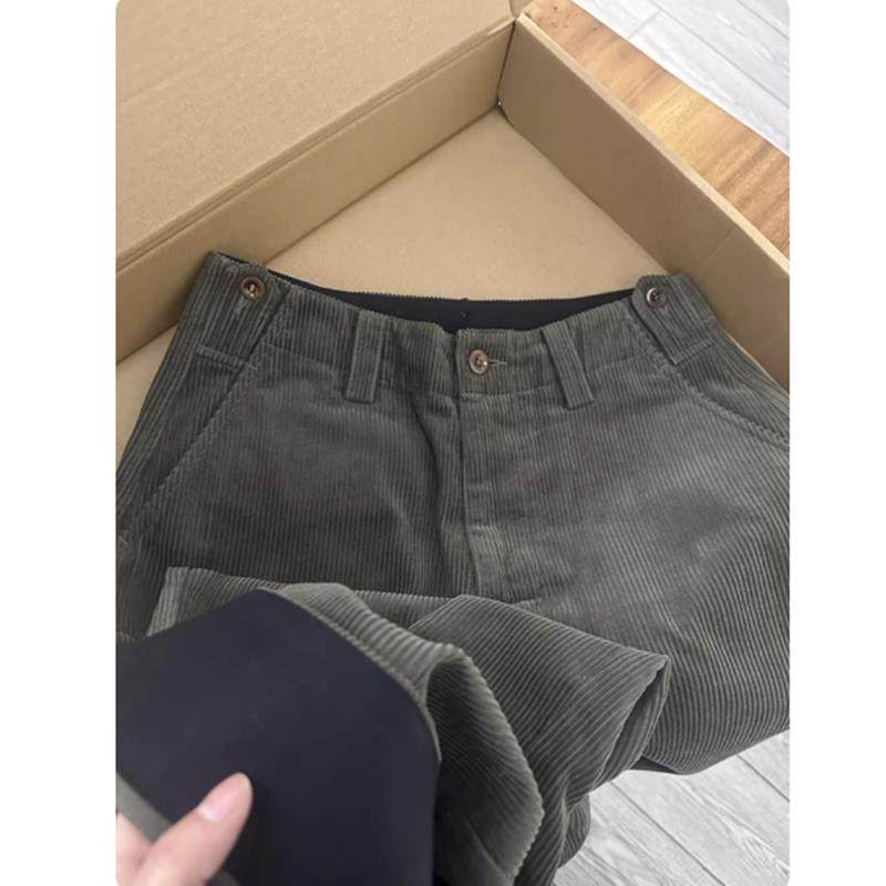 CHAO级推荐！军绿色宽松灯芯绒休闲裤女秋冬复古高腰百搭阔腿裤子,淘宝优惠券,粉丝福利购,淘宝优惠卷