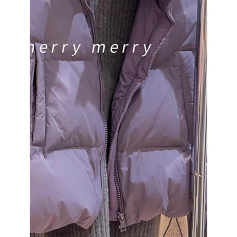 牛X货 巨炸裂！紫色短款羽绒服外套女冬季宽松立领白鸭绒背心马甲 - 图3