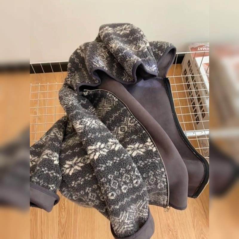 巨好看的初冬外套摇粒绒羊羔绒费尔岛提花圣诞款连帽保暖上衣女装,淘宝优惠券,粉丝福利购,淘宝优惠卷