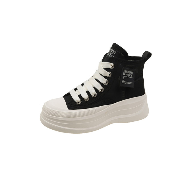 ເກີບຜ້າໃບອ່ອນໆແບບເອີຣົບ breathable high-top thick-soled casual shoes for women summer 2023 summer new mesh lace-up sneakers British