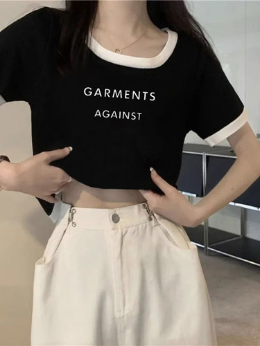 美式棉短袖正肩t恤女夏季设计感小众修身体恤短款上衣服2026新款 - 图2