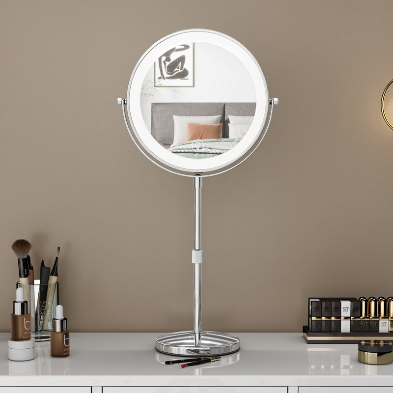 大号LED化妆镜可升降 伸缩双面带灯镜子台式放大桌面美容镜可调高 - 图2