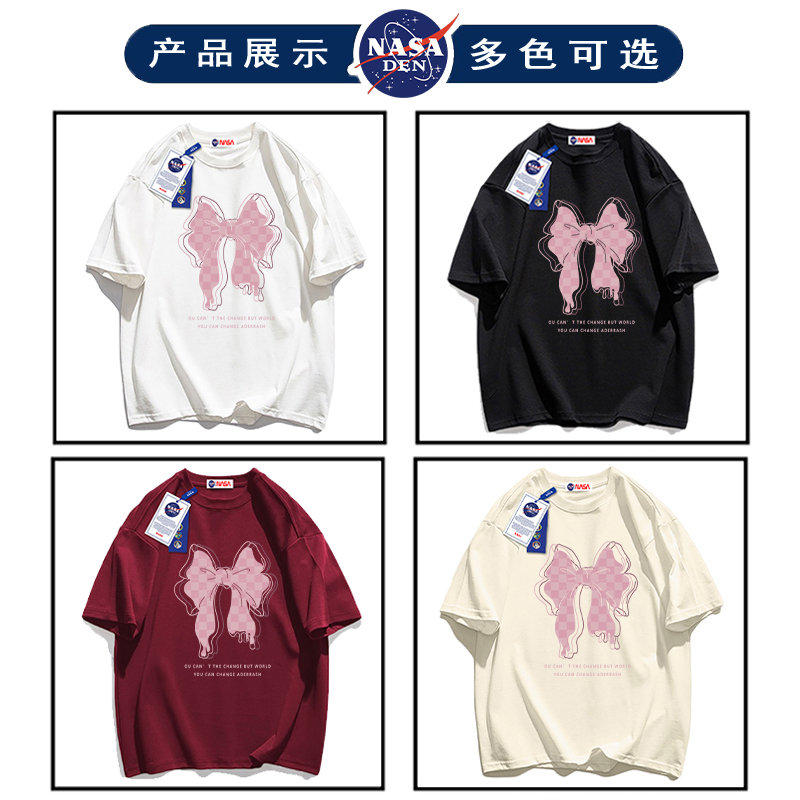 NASA联名日系简约重磅纯棉短袖T恤女ins潮牌宽松休闲百搭情侣半袖 - 图0