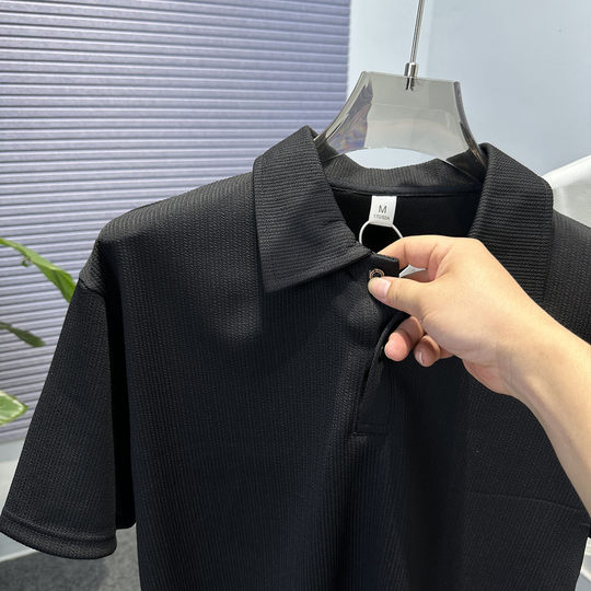 High-end ice silk polo shirt men's short-sleeved 2025 summer men's loose solid color versatile lapel t-shirt casual clothes