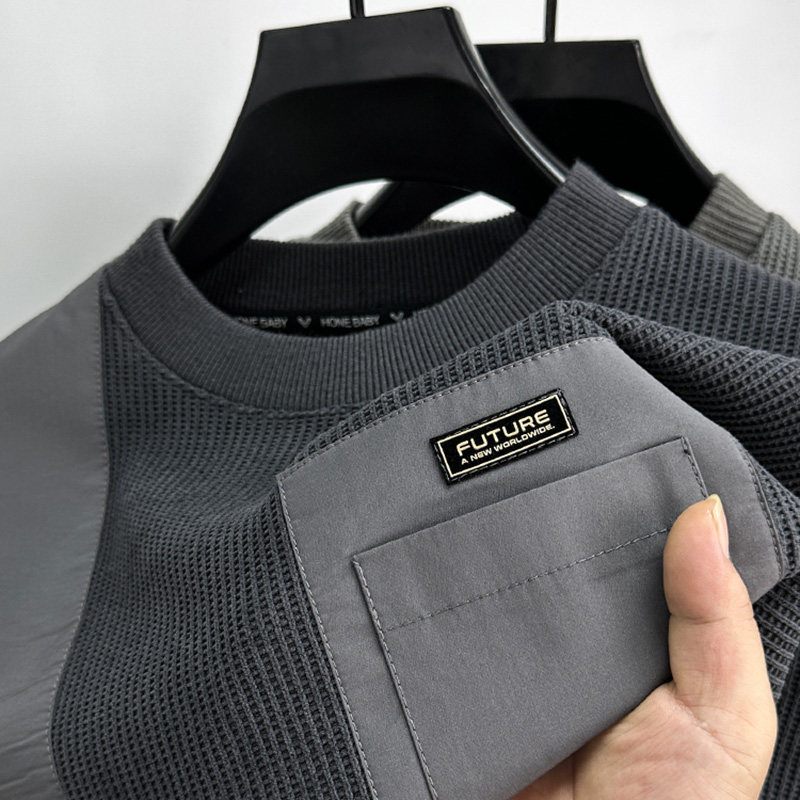 潮牌复古拼接卫衣男秋冬季2023新款t恤男长袖圆领加厚打底上衣服,淘宝优惠券,粉丝福利购,淘宝优惠卷