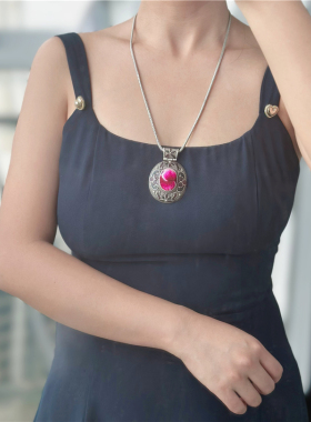 铜镀银刺绣老绣女仿老银复古项链