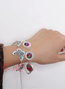 民族风苗银刺绣老绣蜡染蝴蝶手链