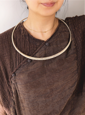 镀银民族风苗银雕花龙凤鱼大项圈