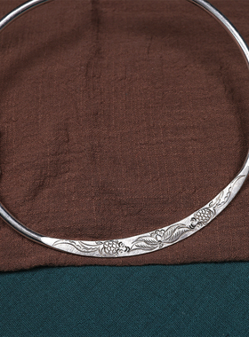 复古雕花鱼戏莲开口锁骨项圈项链