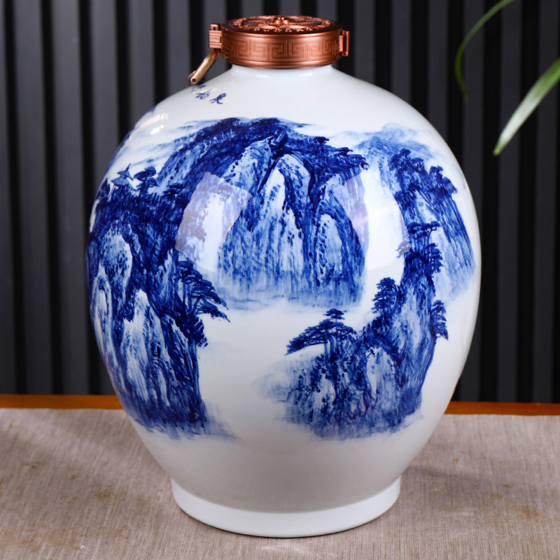 景德镇陶瓷酒瓶 五十斤装手绘青花瓷乡韵泡酒坛子 50斤装白酒罐