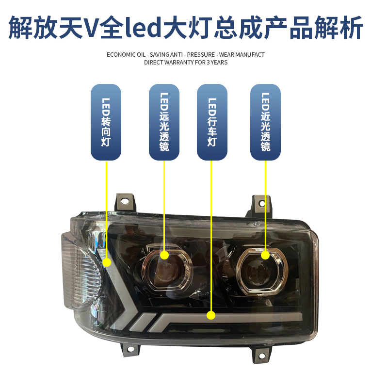 适用于青岛解放天V大灯总成LED新悍V途V陆V全led双透镜改装前照灯