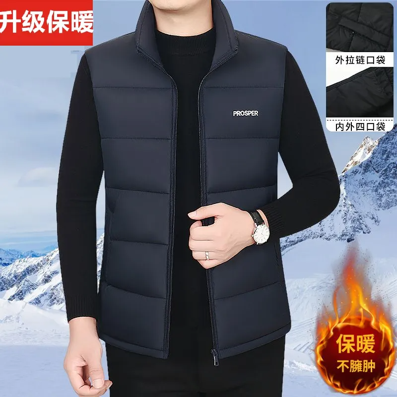 冬季羽绒棉马甲男士加厚保暖宽松背心外穿棉马夹外套坎肩拉链马甲 - 图0