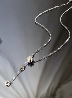 钛钢时尚简约小蛮腰闪闪锆石双环路路通Y形流苏毛衣链闺蜜项链女