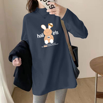 Pregnant woman beating undershirt spring and autumn 2023 new long sleeve big code t-shirt with long plus-size dush half-high collar internal hitch female