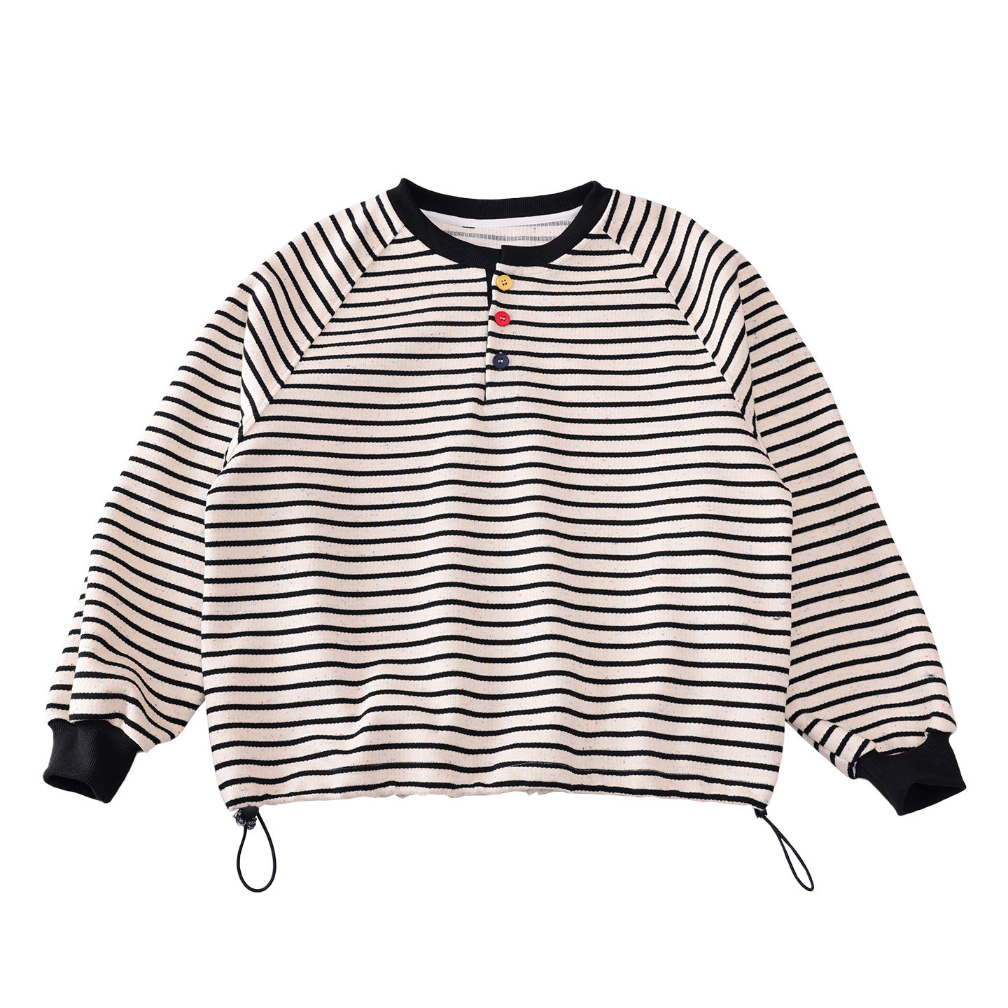 女童初中学生条纹卫衣秋冬装中大童加绒加大码宽松纱圆领长袖t恤