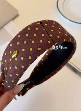 韩系复古黄色波点宽边发箍高颅顶