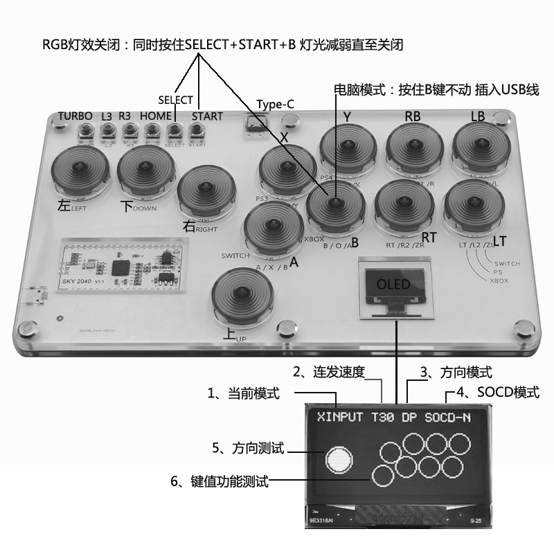 格斗键盘HITBOX树莓派SKY2040后覆盖式SOCD手机街霸6街机摇杆PS4 - 图2