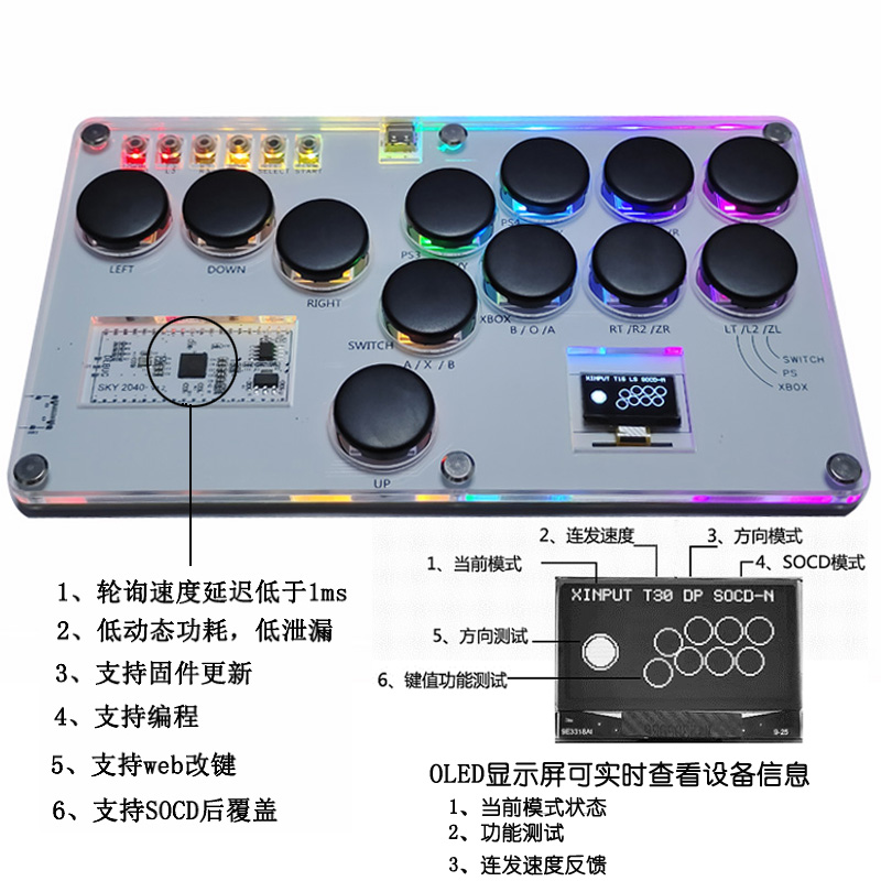 格斗键盘HITBOX树莓派SKY2040后覆盖式SOCD手机街霸6街机摇杆PS4 - 图0