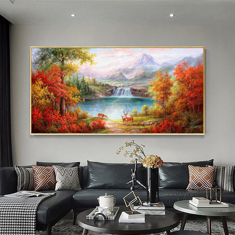 2022新款客厅DIY方钻满钻钻石画麋鹿瀑布聚宝盆粘贴钻十字绣带钻,淘宝优惠券,粉丝福利购,淘宝优惠卷