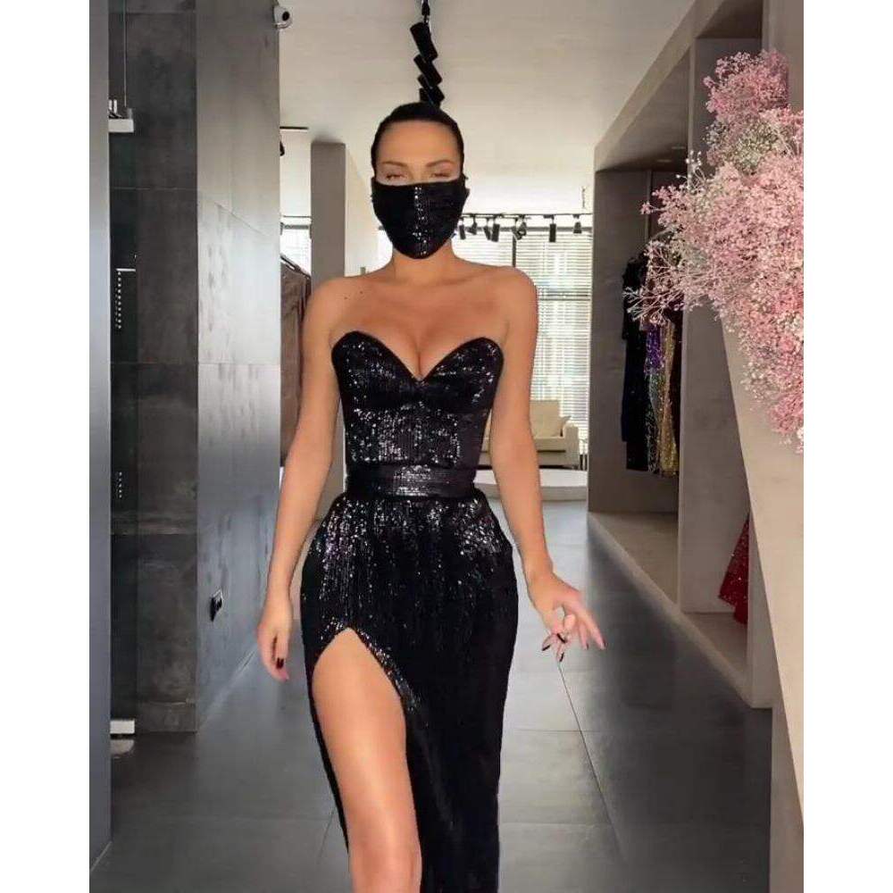 2021外贸女装独立站ebay性感亮片抹胸宴会包臀晚礼服婚纱长裙 - 图1