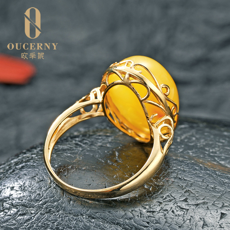 欧采妮鸡油黄蜜蜡男女款18k戒指 oucerny欧采妮手饰