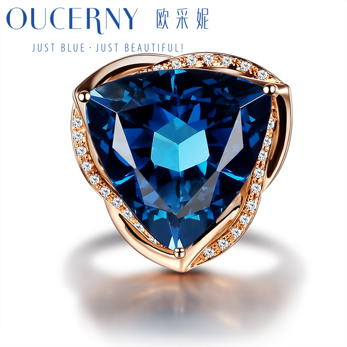 欧采妮13克拉伦敦蓝托帕石彩色女戒 oucerny欧采妮手饰