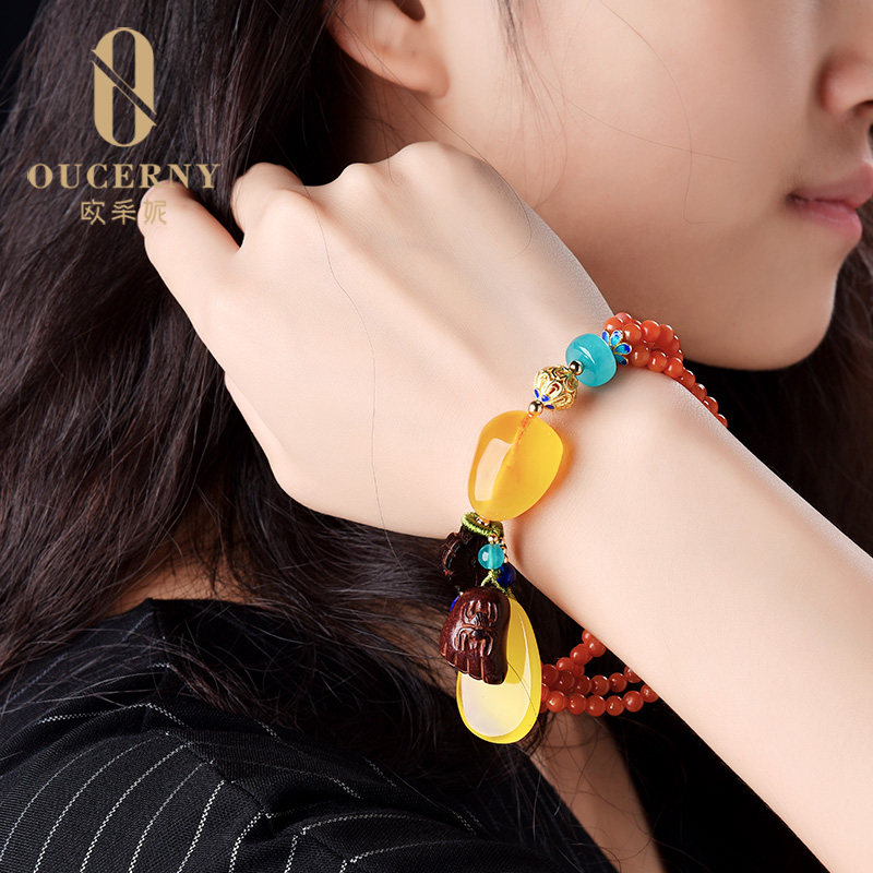 欧采妮保山南红蜜蜡配珠手串手链 oucerny欧采妮手饰