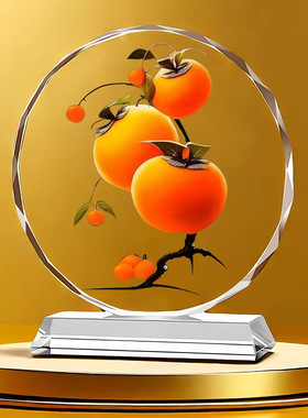 柿子水晶画摆件好事成双家居装饰品客厅新房送礼开业入宅乔迁礼品