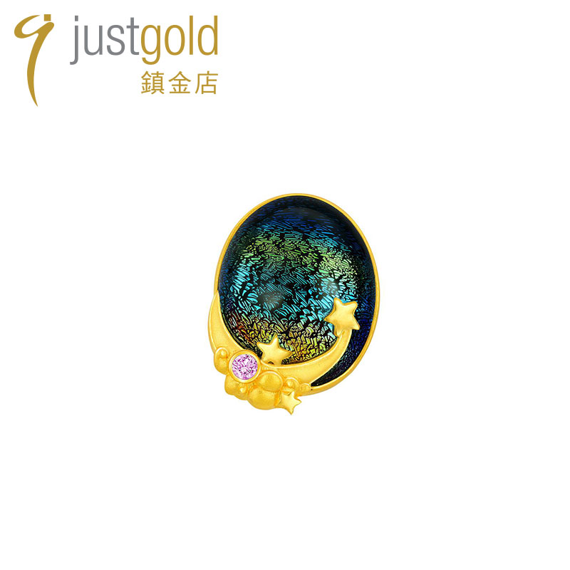 justgold镇金店天使祷告梦幻彩色粉蓝黄金足金耳钉耳环1327951Y - 图0