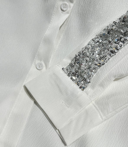 小众设计感重工白色亮片拼接衬衫女2025夏季新款休闲防晒衬衣上衣 - 图2