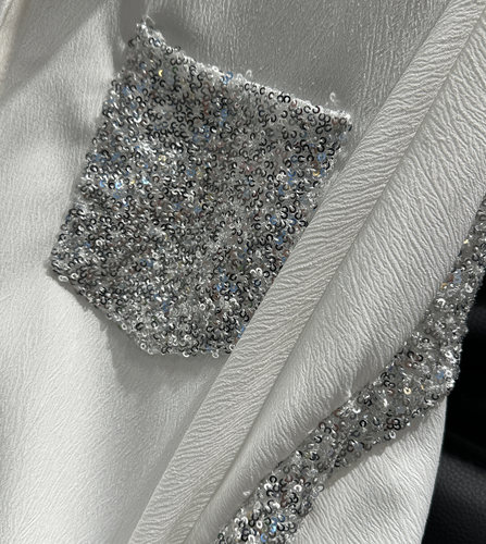 小众设计感重工白色亮片拼接衬衫女2025夏季新款休闲防晒衬衣上衣 - 图1