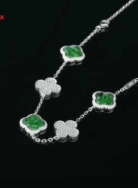 s925银镶嵌缅甸A货翡翠四叶草手链轻奢时尚珠宝礼品