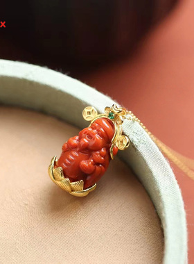 南红玛瑙财神爷s925银吊坠送闺蜜