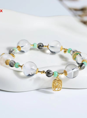 S925银扎基拉姆白水晶手串时尚设计漂亮招财珠宝