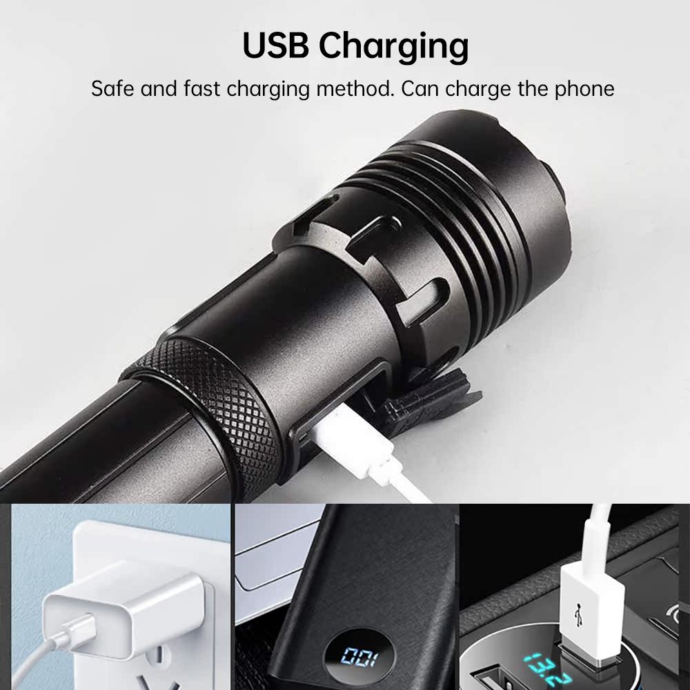 XHP120 Powerful LED Flashlight High Power Zoom Torch Light U-图2