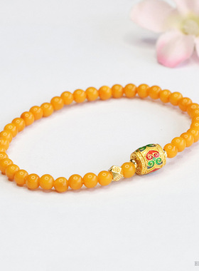 天然琥珀手串满蜜鸡油黄蜜蜡手链复古珠宝高端单圈真品男女士款