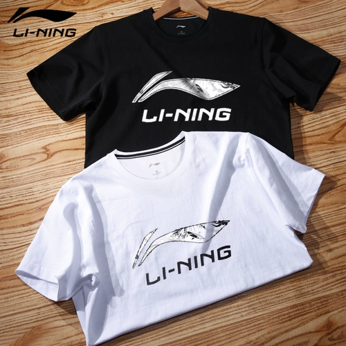 Li Ning, хлопковая дышащая быстросохнущая футболка с коротким рукавом с круглым воротником, спортивный костюм