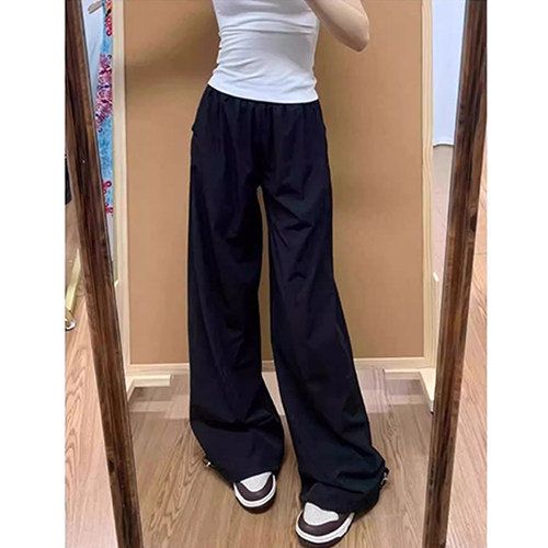 175高个子雾霾蓝色速干工装裤女2025新款宽松直筒休闲阔腿运动裤 - 图3