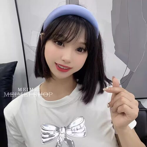 韩国进口高级感蓝色缎面高颅顶宽发箍春夏厚海绵头箍压发卡头饰女 - 图0