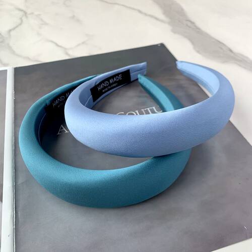 韩国进口高级感蓝色缎面高颅顶宽发箍春夏厚海绵头箍压发卡头饰女 - 图2