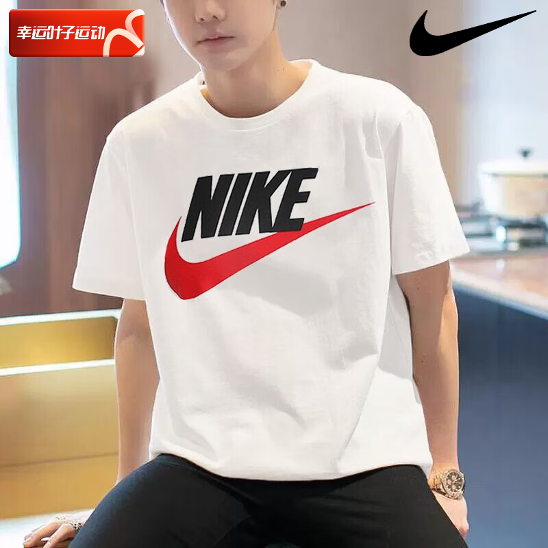 Nike耐克男士短袖T恤白色纯棉半袖夏季衣服男装运动体恤女AR5005-图0