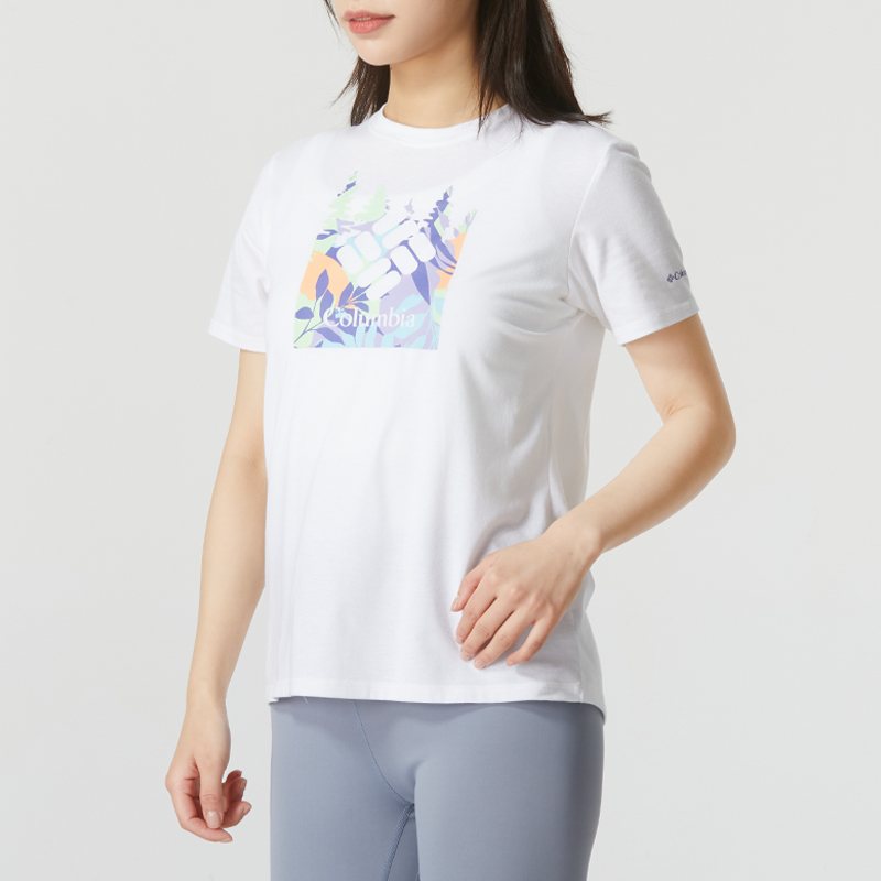 哥伦比亚圆领印花短袖女2024夏季新款运动服休闲透气T恤AR2191-图0