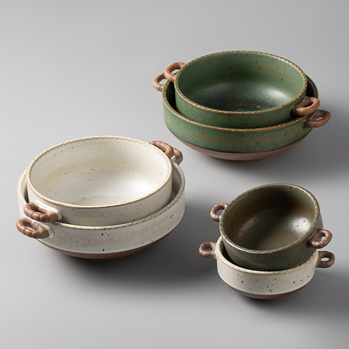 莳绘金缮 复古粗陶5/7/8.5英寸石口双耳碗家用饭碗汤碗景德镇餐具 - 图2