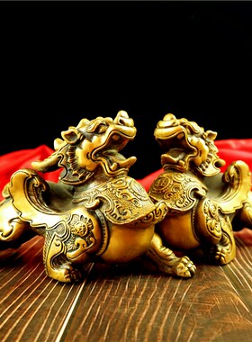 纯铜貔貅摆件一对全黄铜皮丘