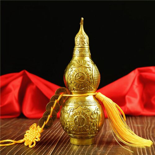 开口黄铜葫芦铜镇家居摆件挂件五帝钱吉祥铜制葫芦送礼佳品 - 图1