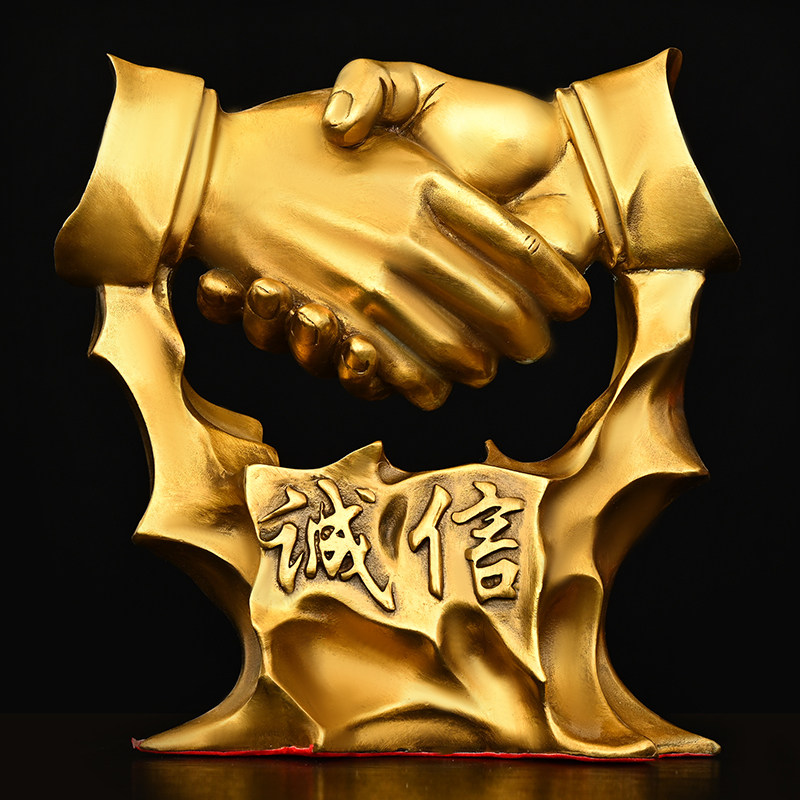 纯铜合作共赢握手摆件 商务工艺礼品 办公室酒店公司乔迁开业送礼