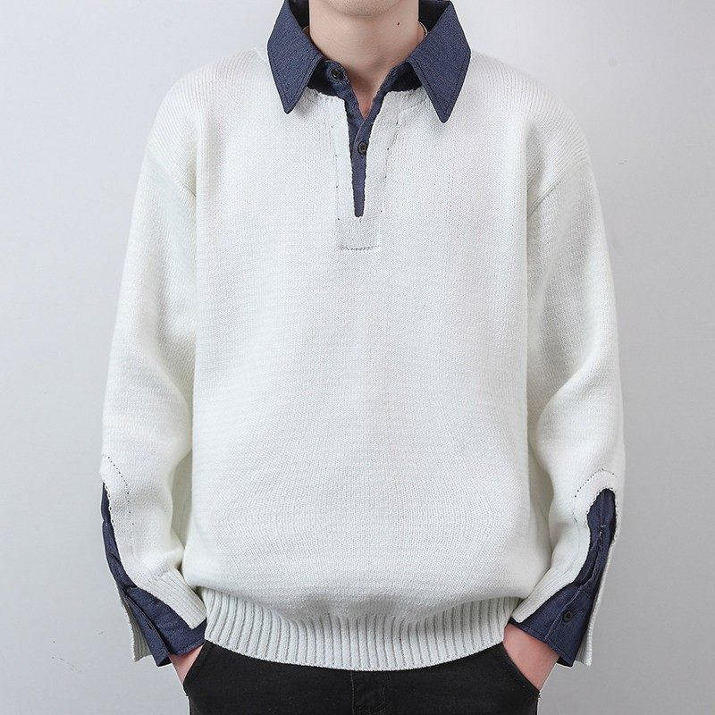 设计师款假两件毛衣男冬季2024新款衬衫领针织衫男士加厚保暖线衣,淘宝优惠券,粉丝福利购,淘宝优惠卷